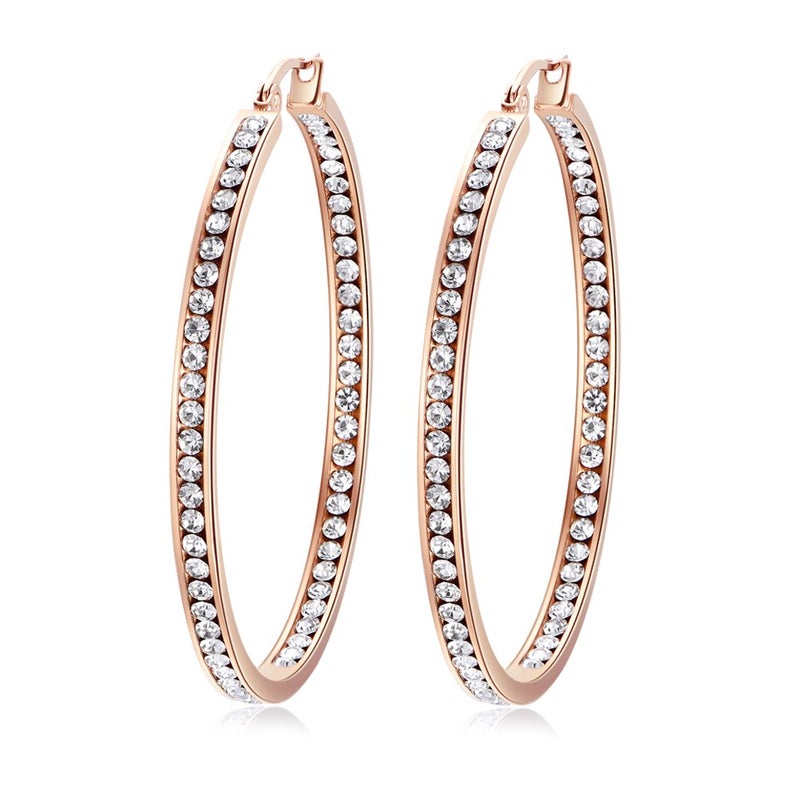 CiNily Ladies Earring Hoops-Large Hoops Rose Gold Plated Hoop Earrings for Women White Cubic Zirconia Big Hoop Earrings Hypoallergenic for Sensitive Ears - Image 1